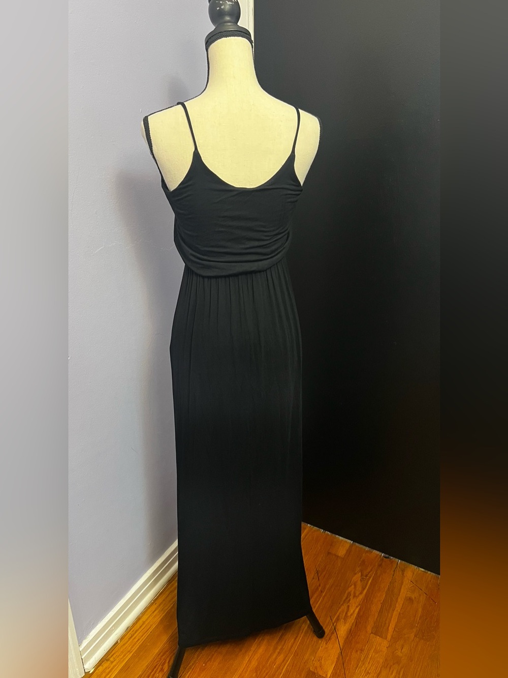 BG Boutique Black Spaghetti Strap Maxi Dress w Cross & Shield Charm - Picture 2 of 5